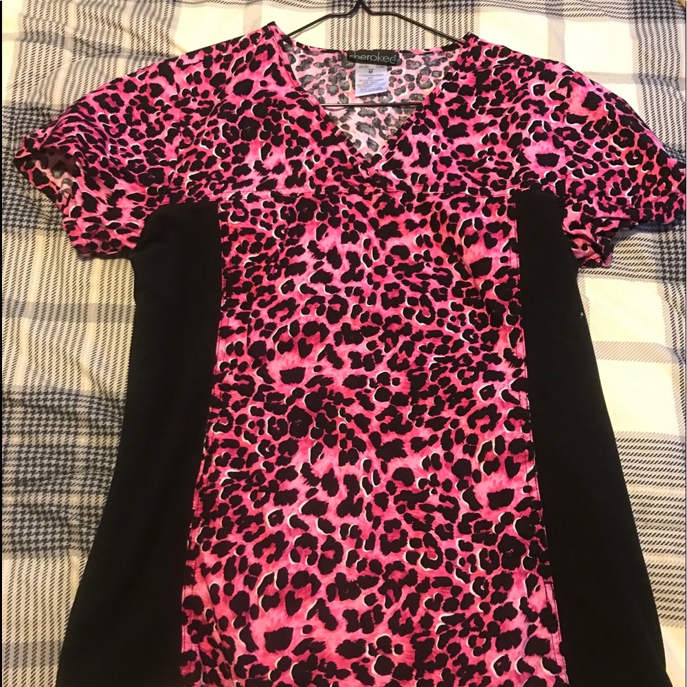 Cherokee Medium pink leopard scrub top